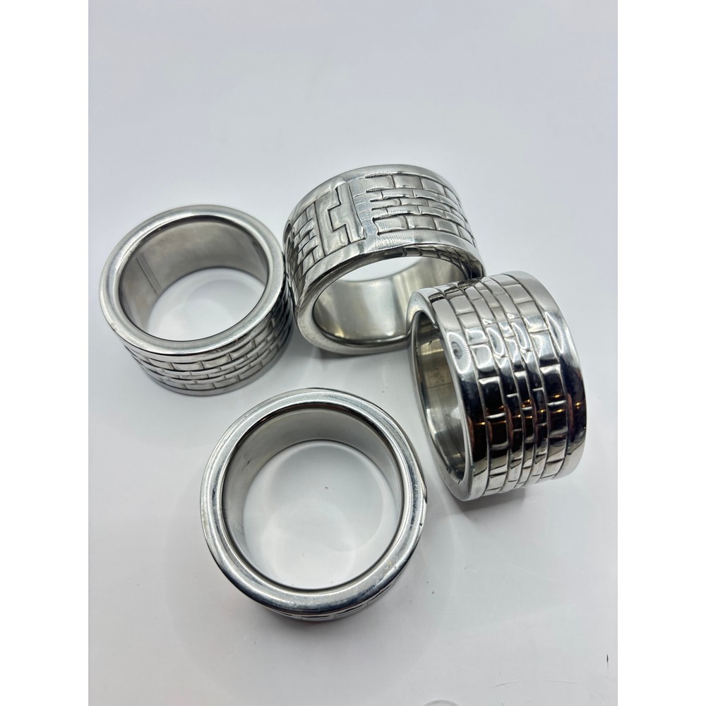 Minimalist Urban Geometric Silver Napkin Holder Rings Set of 4